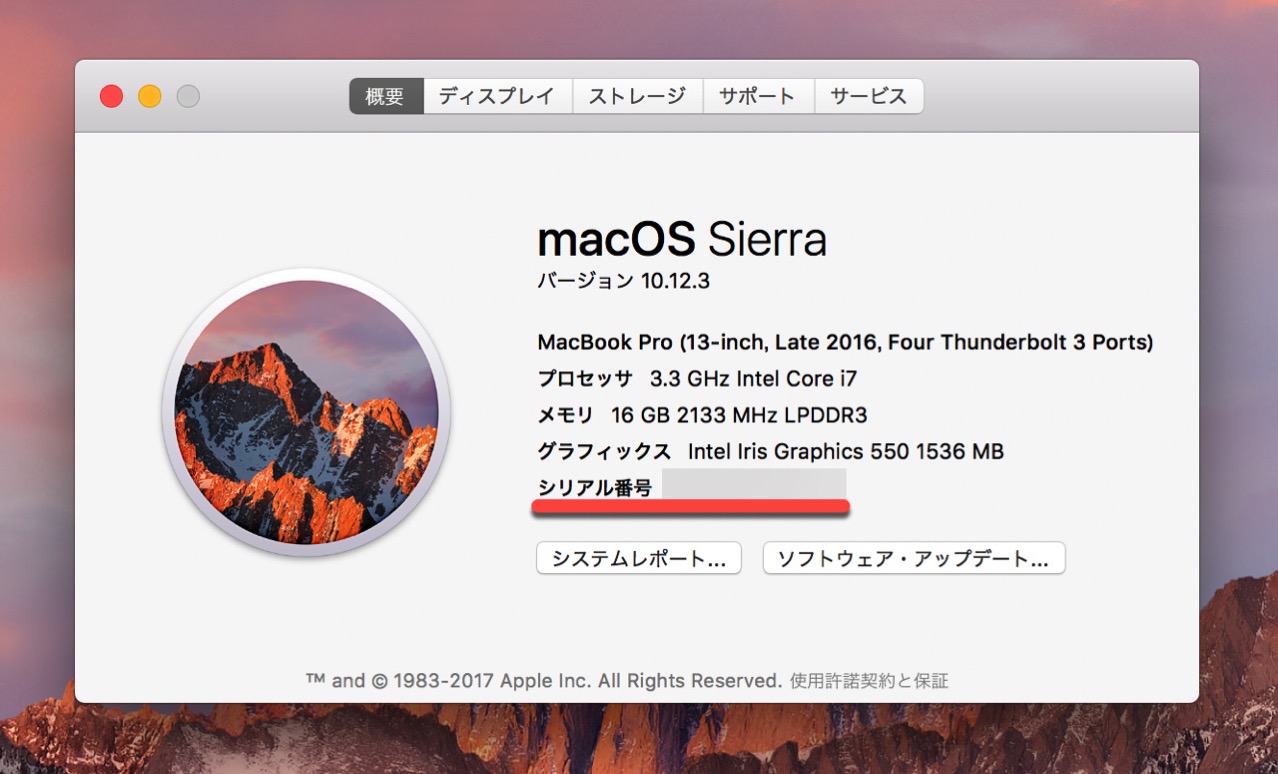 mac-serial-number2.jpg 概要タブのシリアル番号を確認