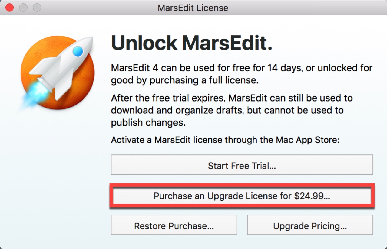 purchase-marsedit-4-upgrade-price7.jpg Purchase an Upgrade License が24.99ドルになる